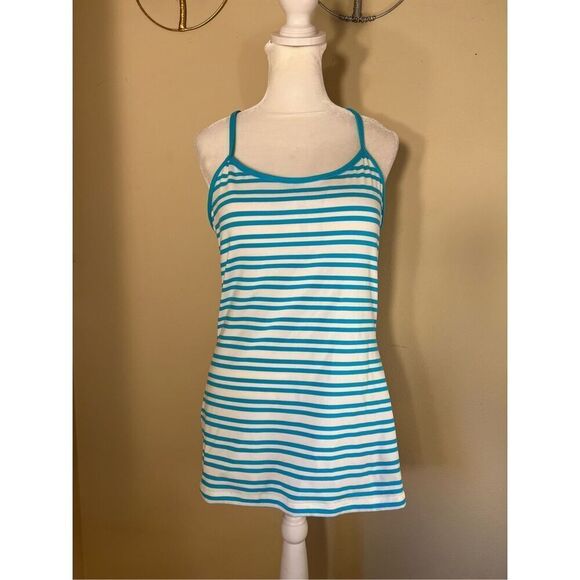 Lululemon Power Y Twin Stripe Spry Blue White Athletic Tank Top Size 10 - Picture 4 of 6